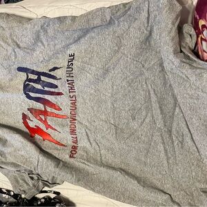 Gray Graphic T-Shirt with Red and Blue Design